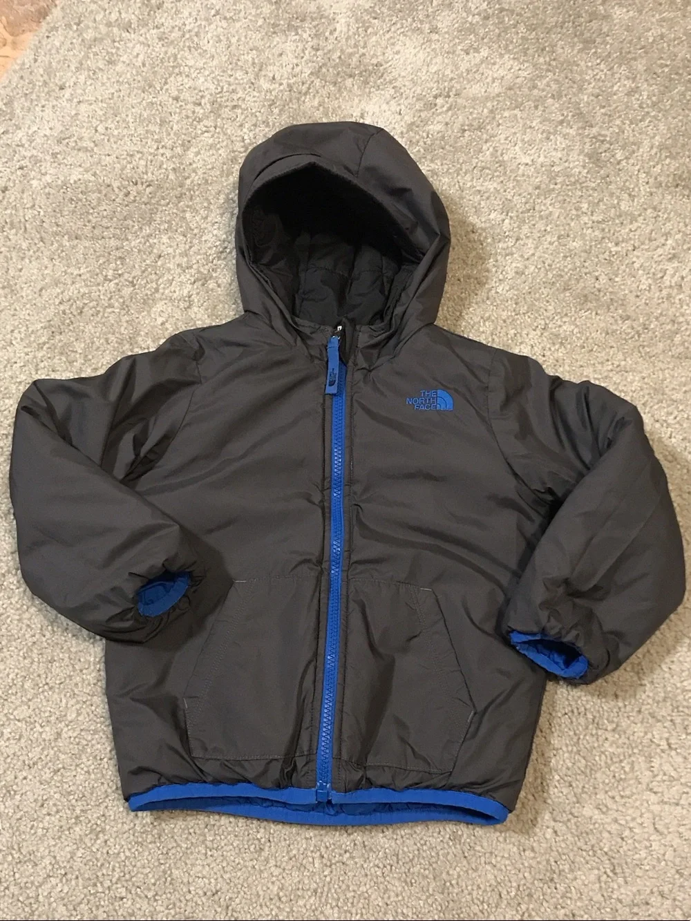 The North Face Kids Reversible Hooded Puffer Jacket - Black and Blue